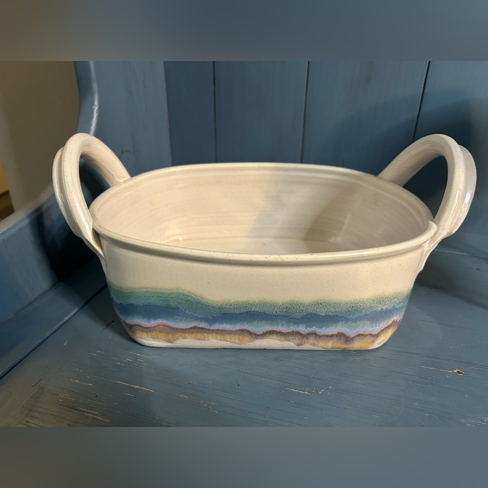 Handcrafted Ceramic Serving Dish with Handles - Multicolor